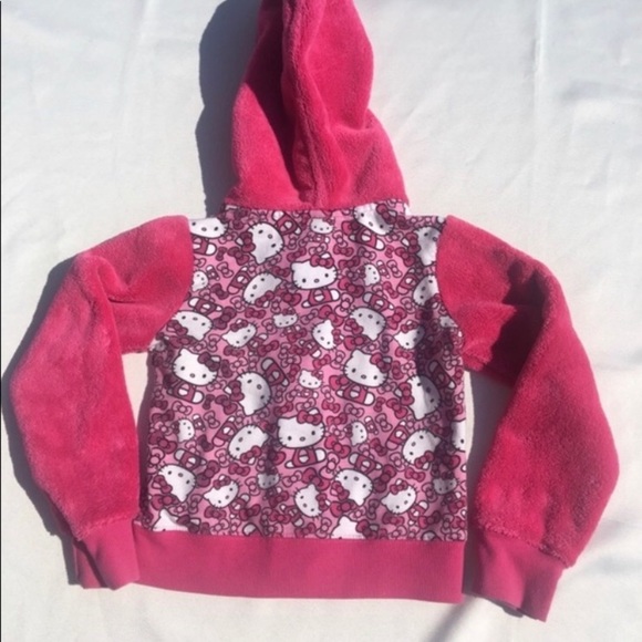 Hello Kitty Girls Fuzzy Pink Zip Hoodie Sweatshirt - Picture 11 of 12